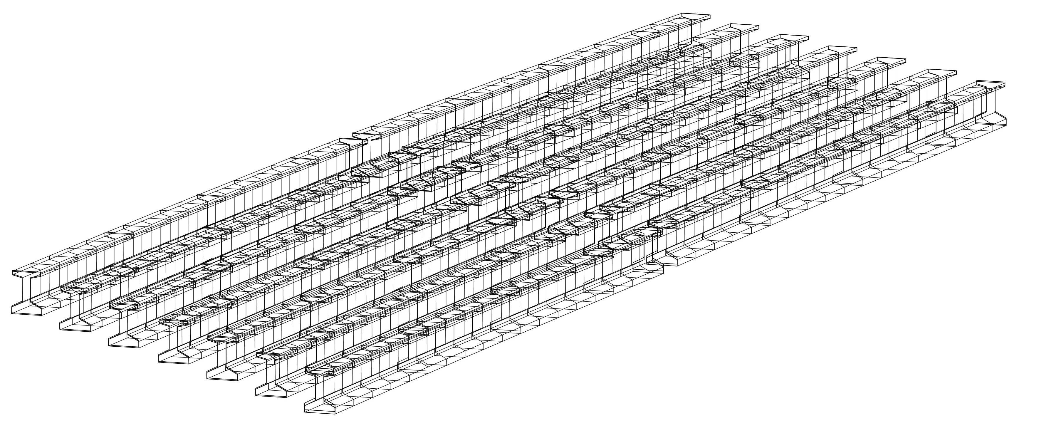 Prefabrikované nosníky presne osadené v priestore.